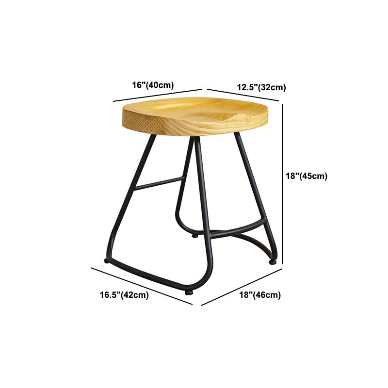 Modern Contoured Seat Pine Solid Wood Bar Stool with Iron Base
