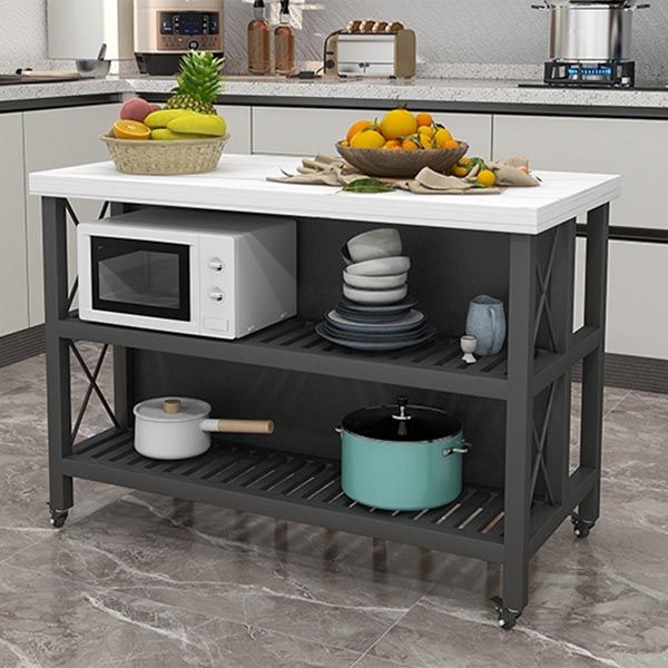 Modern Rolling Kitchen Cart Marble Kitchen Island Cart with Open Storage