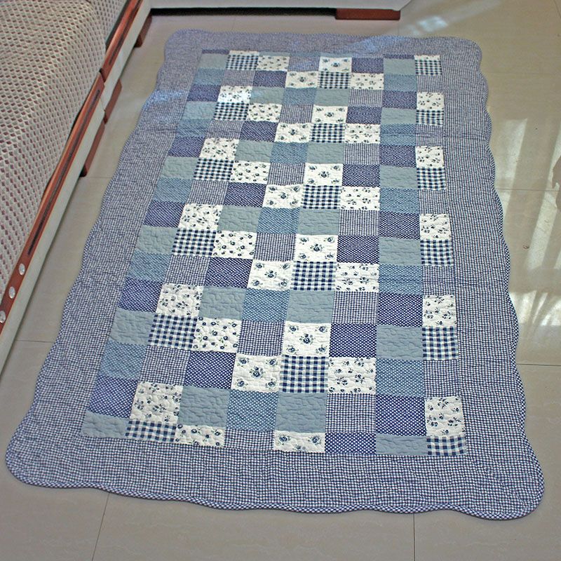 Simple Bedroom Rug Multi Color Plaid Printed Area Carpet Cotton Non-Slip Backing Stain-Resistant Indoor Rug