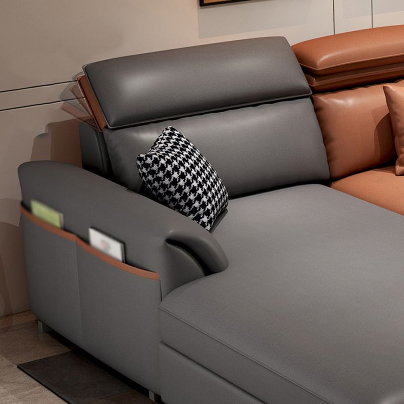 Faux Leather High Back Pillow Top Arm Sectional with Storage and Chaise