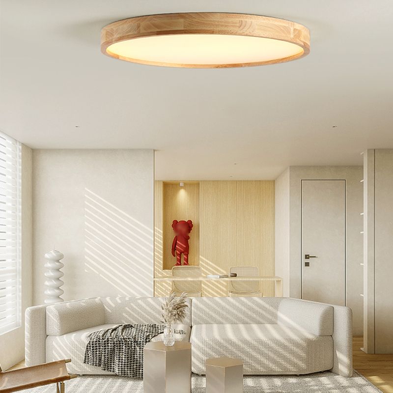 Wood Round Flush Mount Ceiling Light Modern 1 Light Flush Mounted Ceiling Fixture in Brown