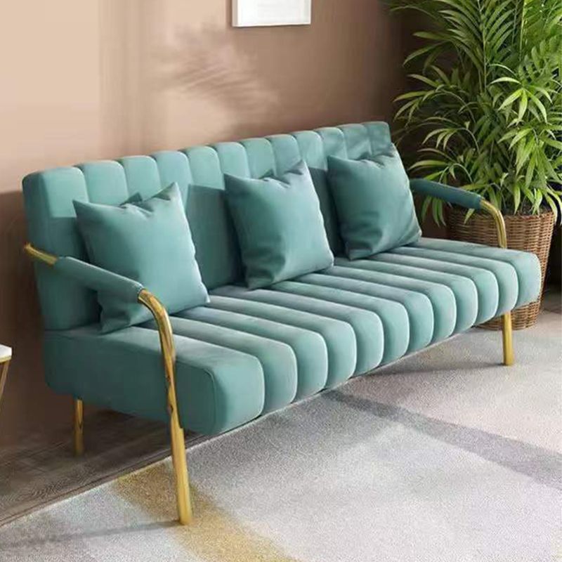 Velvet Sofa with 3 Pillows Square Arm for Living Room 3-seater
