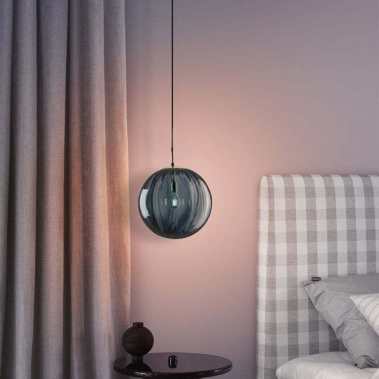 1 Light Spherical Pendant Light Modern Simple Designer Ribbed Bedroom Hanging Lamp