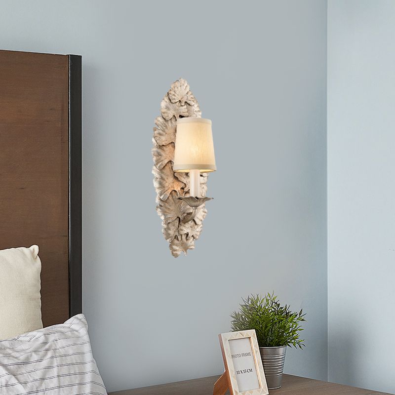 Fabric Bell Wall Mounted Light Fixture Countryside 1 Light Bedroom Sconce in White/Bronze