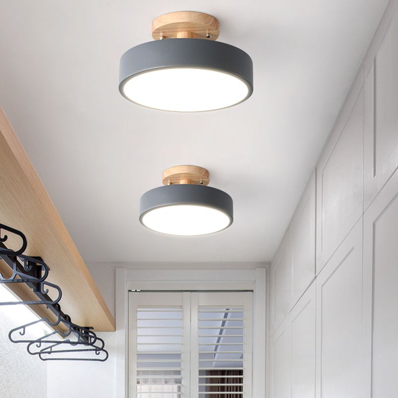 LED Round Semi Flush Nordic Metal and Wood Ceiling Semi Flush in 5 - Colors