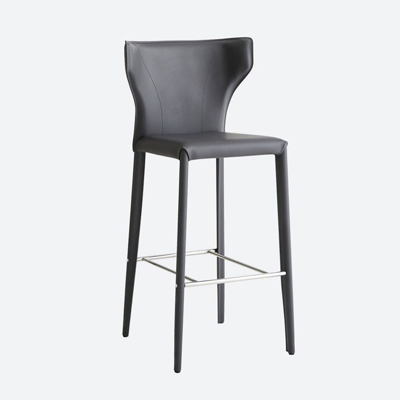 Modern Faux Leather Low Back Armless Bar Stools with Metal Base