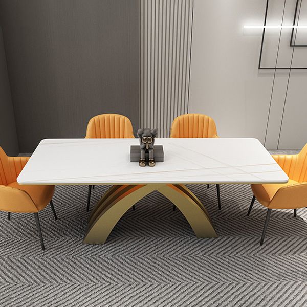 Glam Rectangle Shape Dining Table Sintered Stone Top Standard Dining Table for Kitchen
