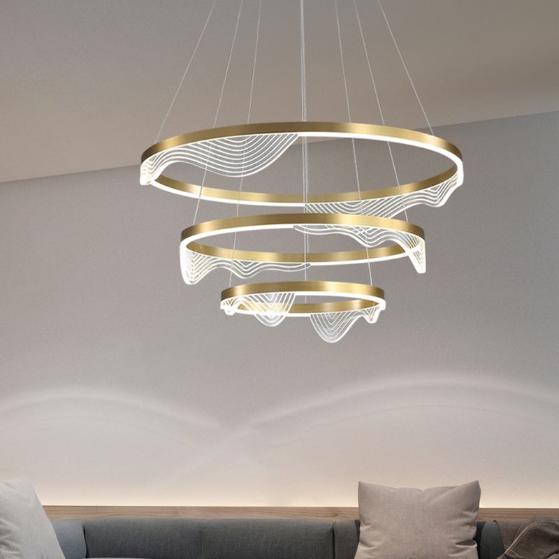 Ring Bedroom Chandelier Pendant Light Metal LED Simple Style Pendant Lighting Fixture in Gold