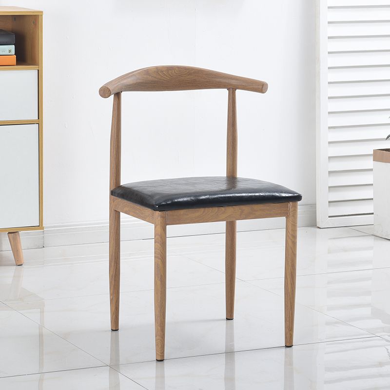 Modern Style Kitchen Leather Dining Chair Ladder Back Side Chair of 16" Wide with Metallic Base