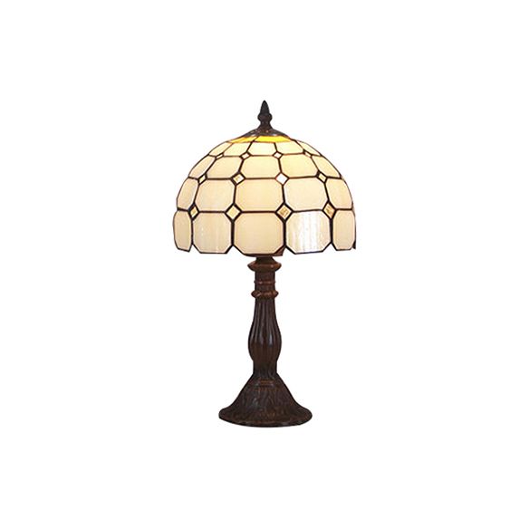 12"/8" Wide Lattice Bowl Office Desk Light with Bead Glass Single Light Tiffany Desk Lamp in White for Hotel