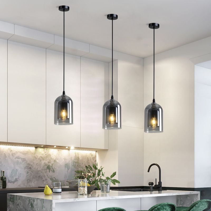 Dual Cloche Shaped Pendant Light Postmodern Blown Glass 1 Head Bedroom Suspension Light