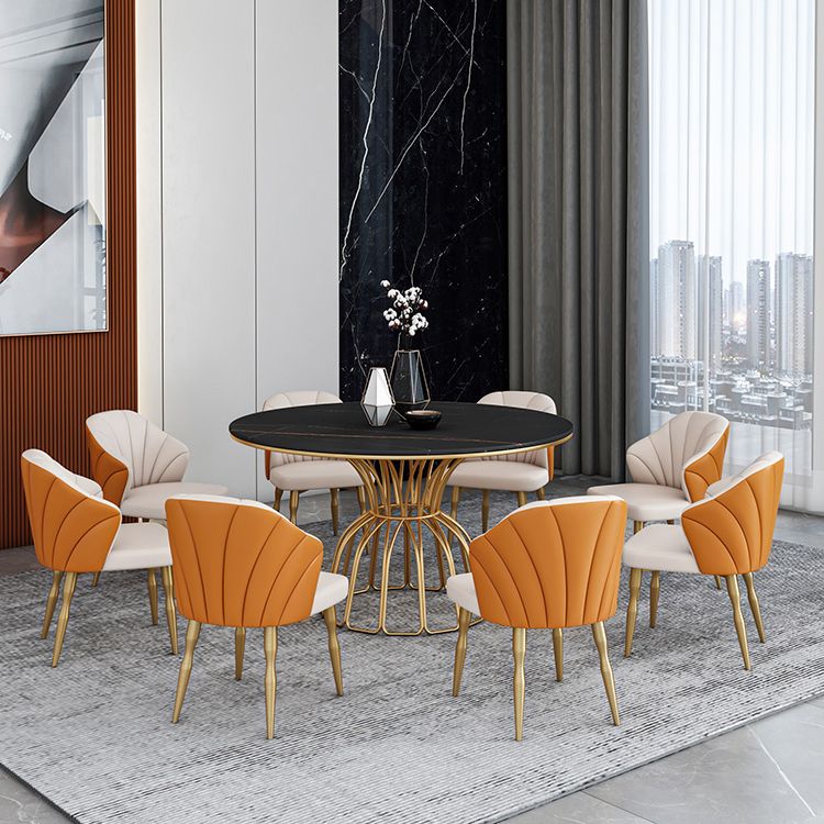 Home Dinner Room Kitchen Table Gold Base Stone and Iron Traditional Luxury Dining Table