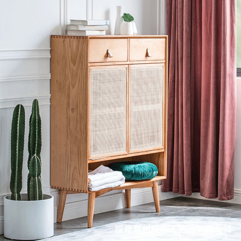 Contemporary Cabinet Rectangle Pine 2 Doors Pendant Pulls Accent Cabinet