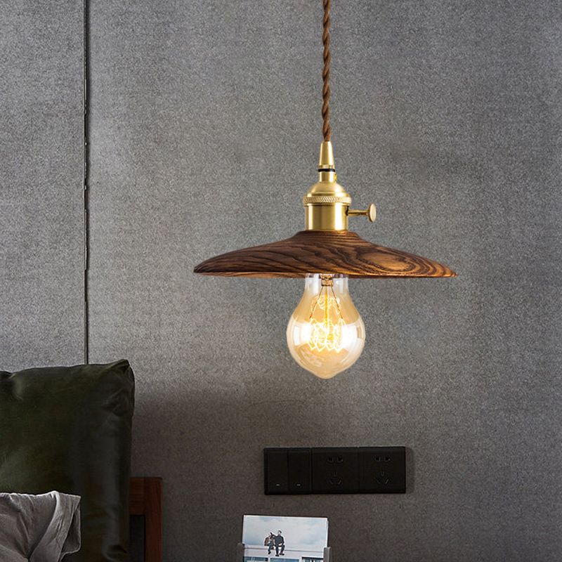 Contemporary Conical Hanging Lamp 1 Light Wood Suspension Light in Brown/Beige for Living Room