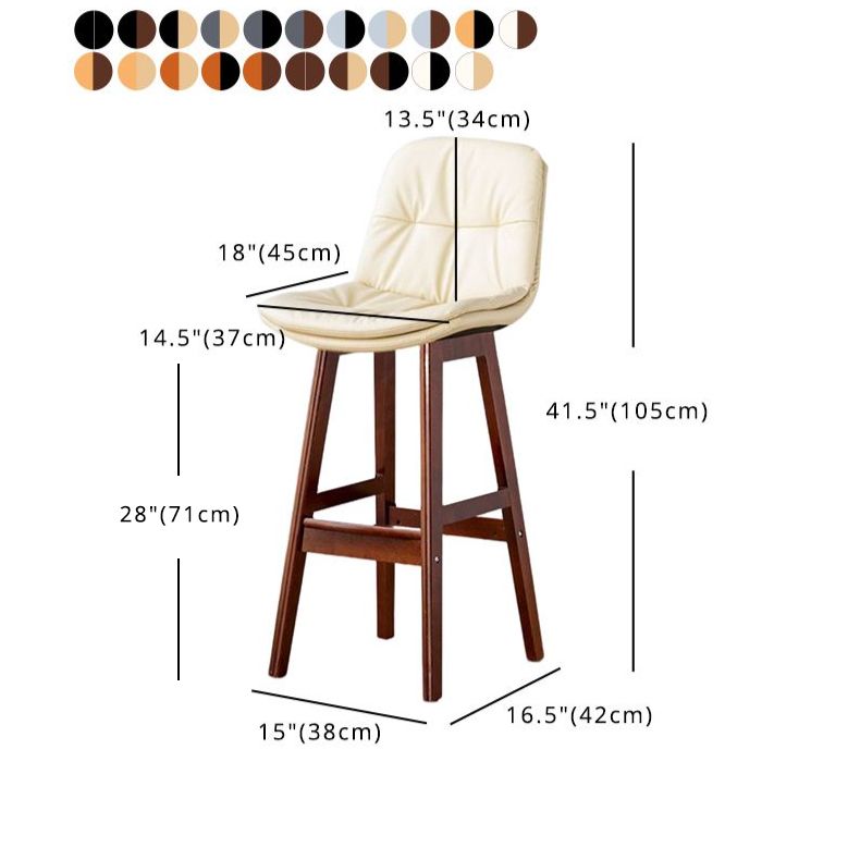 Scandinavian Leather Bar Stool 27.95'' Low Back Rubberwood Stool