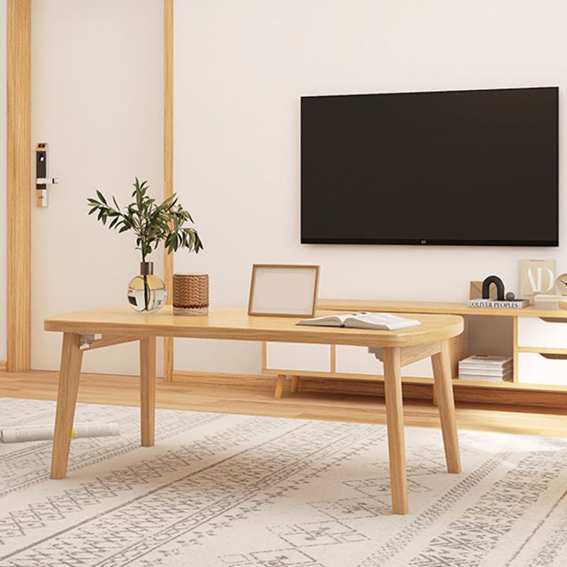 Foldable Wooden Coffee Table Elliptical 4 Legs Cocktail Table