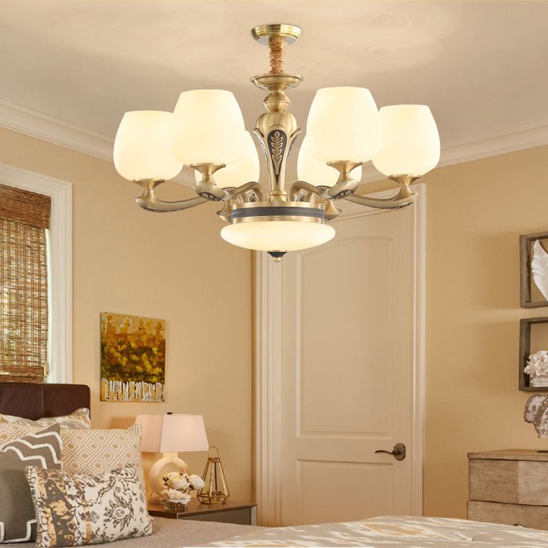 American Style Chandelier Gold Multi Head Glass Hanging Light for Restaurant