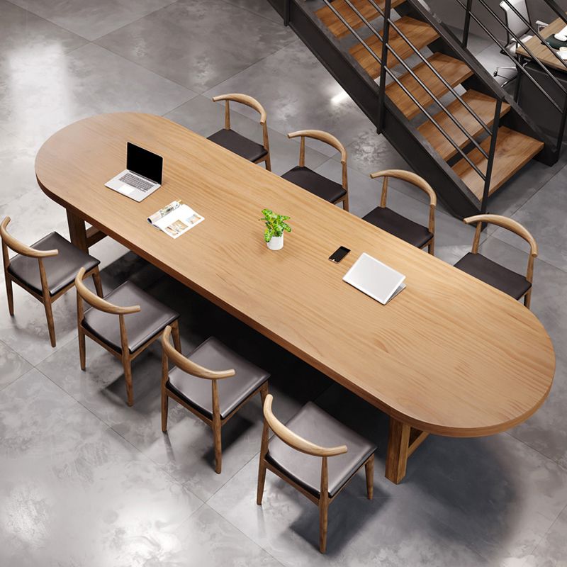 Office Meeting Table Oval Shaped Modern Writing Desk with Solid Wood