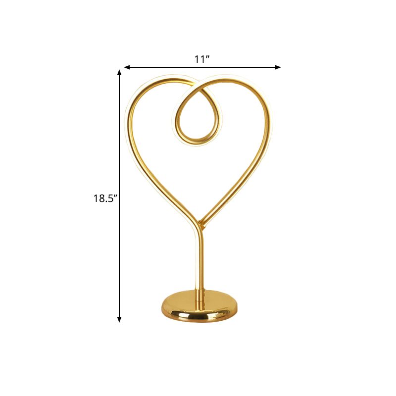 Loving Heart Night Lighting Simple Metal White/Gold LED Desk Lamp with Round Pedestal in Warm/White Light for Bedroom