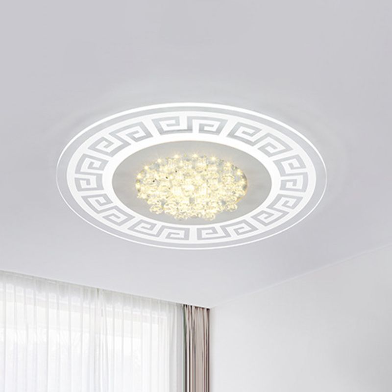 Lampada da soffitto moderna a LED bianca da incasso rotonda extra sottile in acrilico con accenti di cristallo