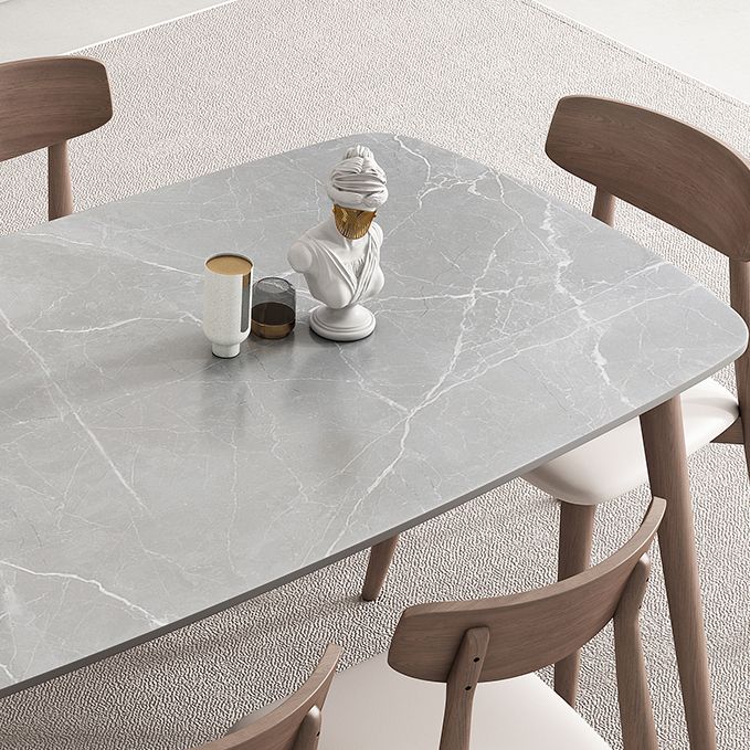 Mid-century Dining Table Stone Top Dining Table with Solid Wood Base