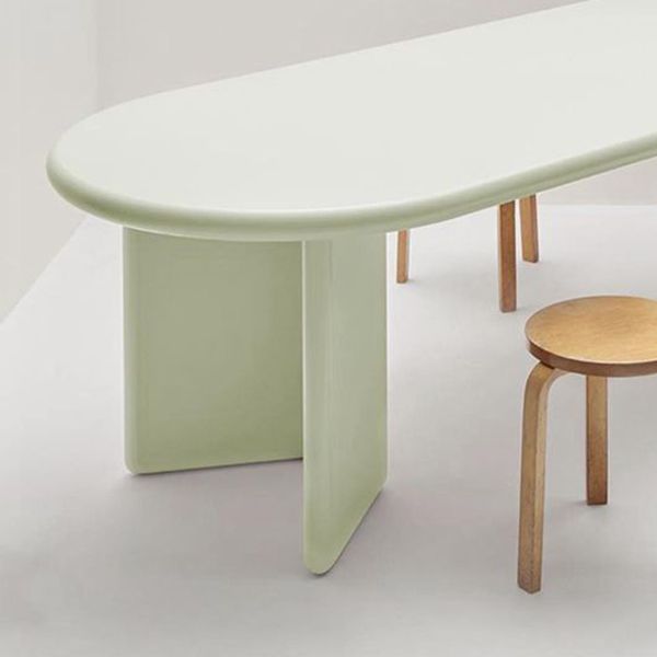 Modern Style Dining Table Oval Solid Wood Dining Table with Double Pedestal Base