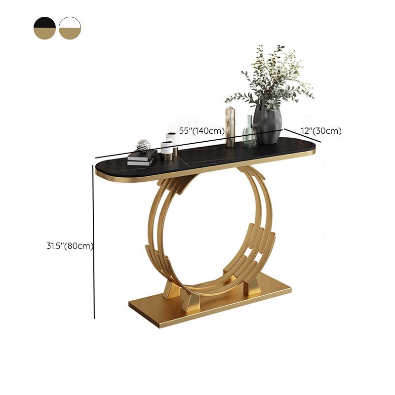 31.5-inch Tall Marble Console Table Glam Oval Accent Table with Shelf