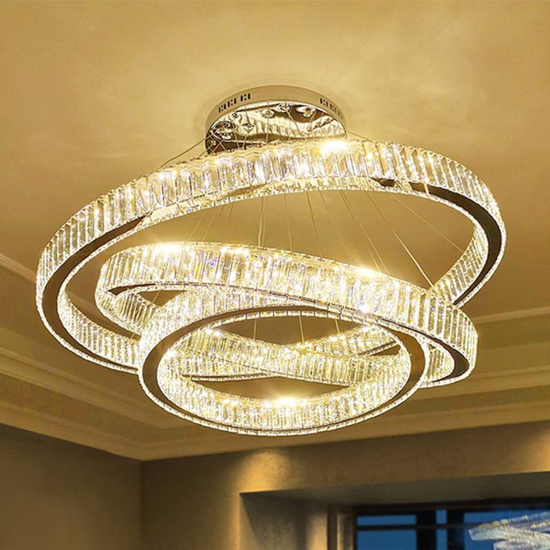 Lampada il lampadario di cristallo a LED a LED a LED a LED di cerchi di cerchi cromati per soggiorno