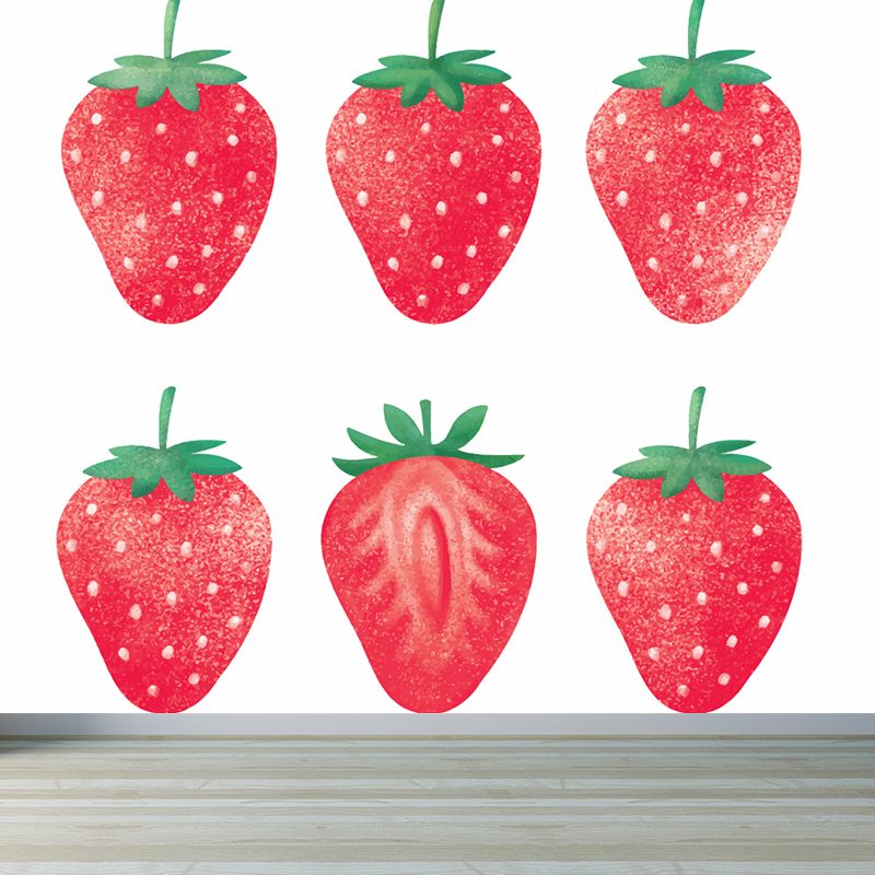 Modern Strawberries Mural Decal Red Waterproofing Wall Covering for Girls Bedroom