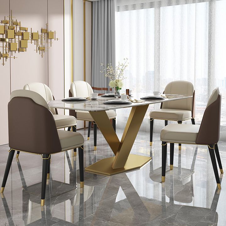 Luxus gesinterte Steintisch Rechtecktisch mit goldenem Metallpodest