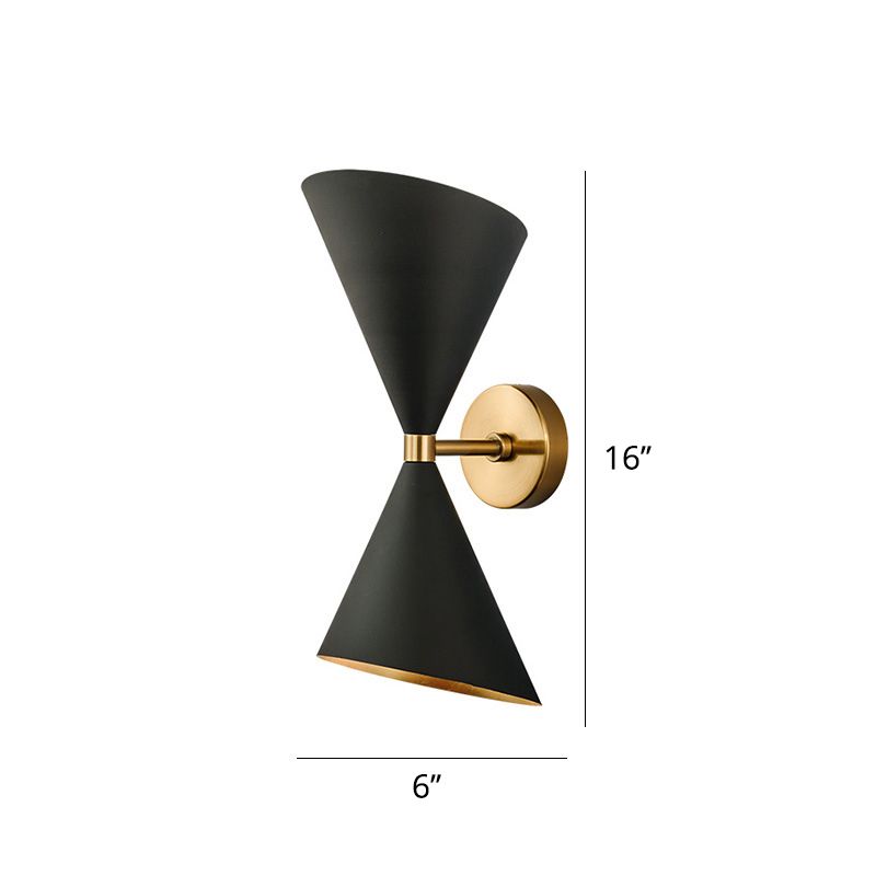 HourGlass Wall Mount Light Fixture Modern Metal 2 Bulbs Black Wall Lighting Fixture