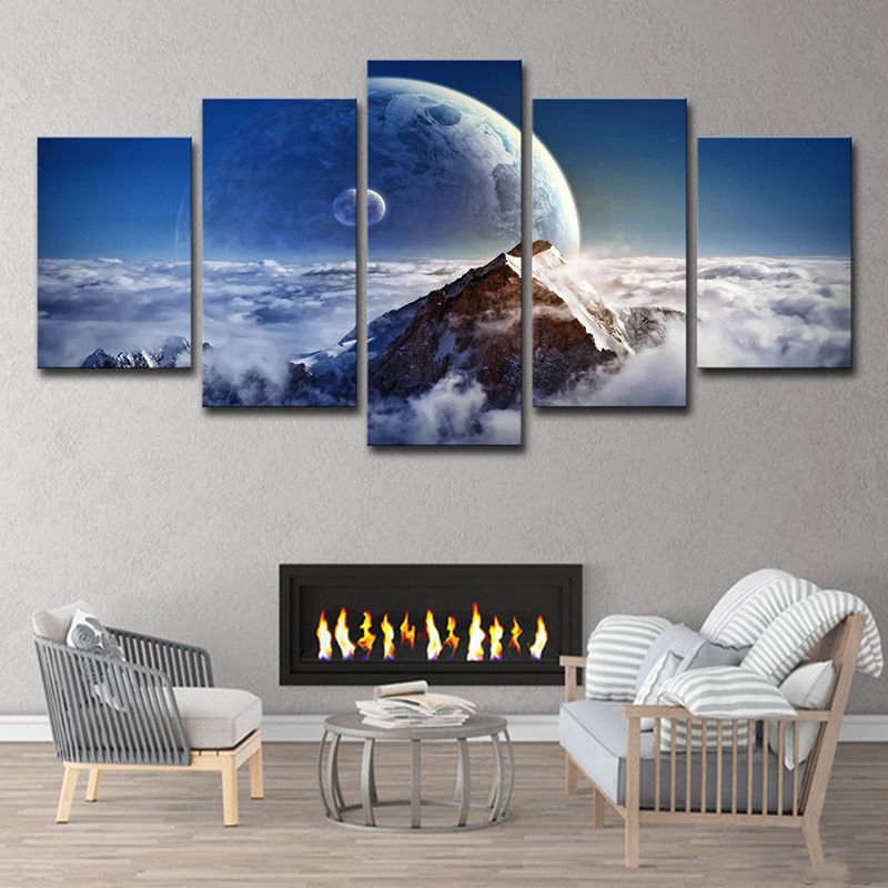Blue Cloud Sea Planet Canvas Art Multi-Piece Science Fiction Living Room Wall Decor