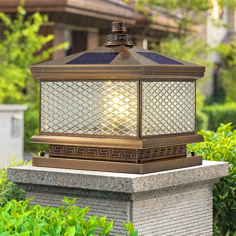 Rectangular Shape Metal Solar Pillar Lamp Modern 1-Light Outdoor Waterproof Light