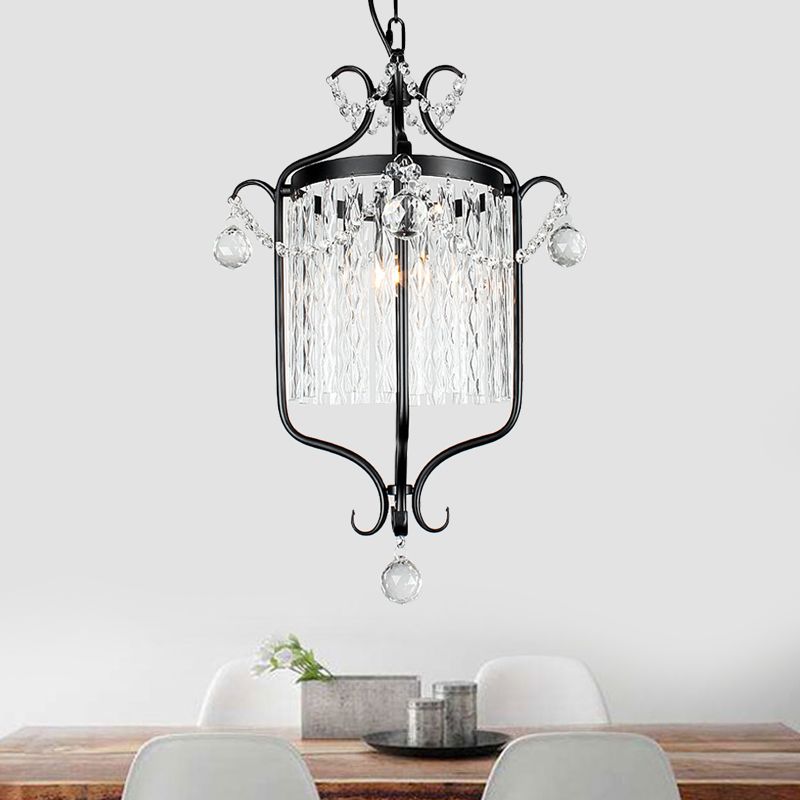 Corridor Corridor Pendant Light Retro Style Iron Iron Single Black / White Suspension Lampe avec Drape à tige de cristal