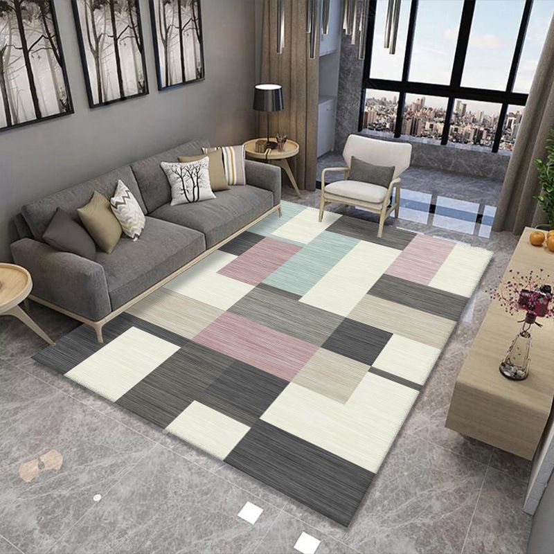 Dark Brown Abstract Print Rug Polyester Simple Rug Stain Resistant Rug for Home Decoration