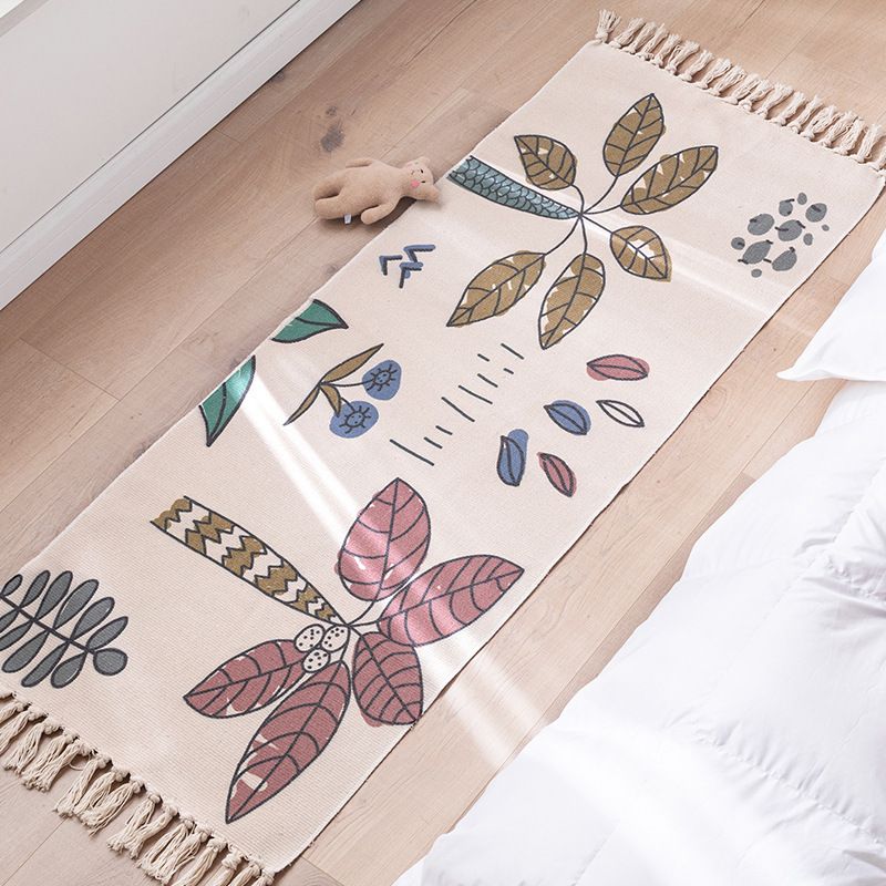 Modern Botanics Print Carpet Cotton Indoor Rug Fringe Pet Friendly Rug for Home Decoration