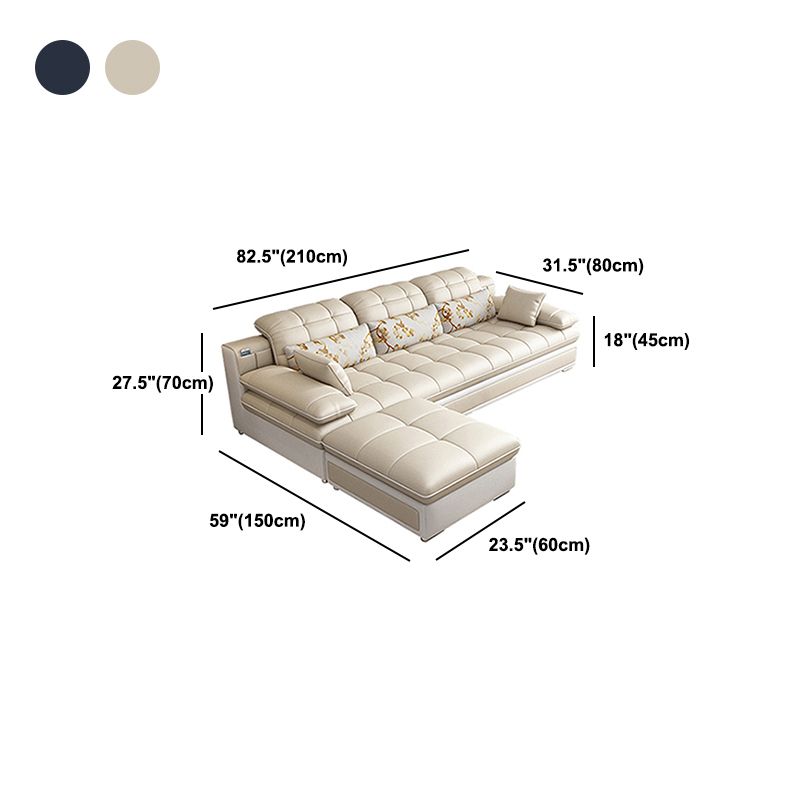 Contemporary Faux Leather Sofa & Chaise Biscuit Back Pillow Top Sofa