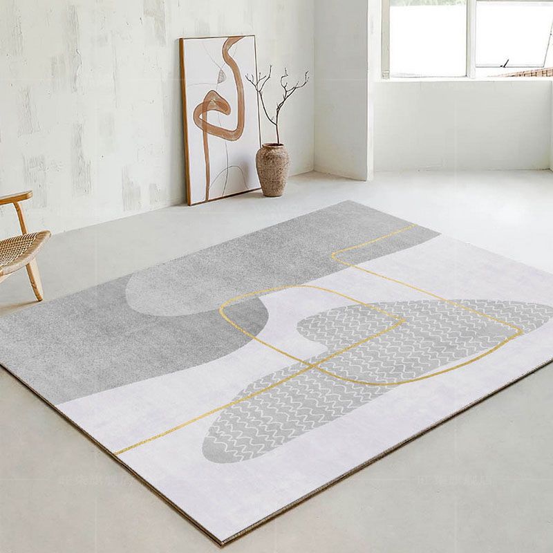Gray Tone Carpet Modern Contrast Panel Area Rug Polyester Stain Resistant Indoor Rug for Living Room