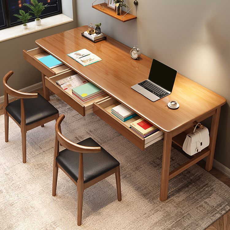 Modern Wooden Office Desk 1 Shelf Rectangle Writing Desk with H-Shape Base for Home