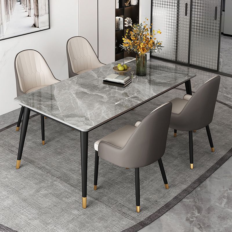 Rectangle Black Base Dining Table Modern Stone Table for Dining Room Use