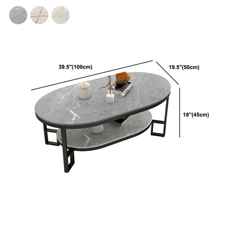 Glam 17.7" H Oval Slate Coffee Table Iron Frame Cocktail Table