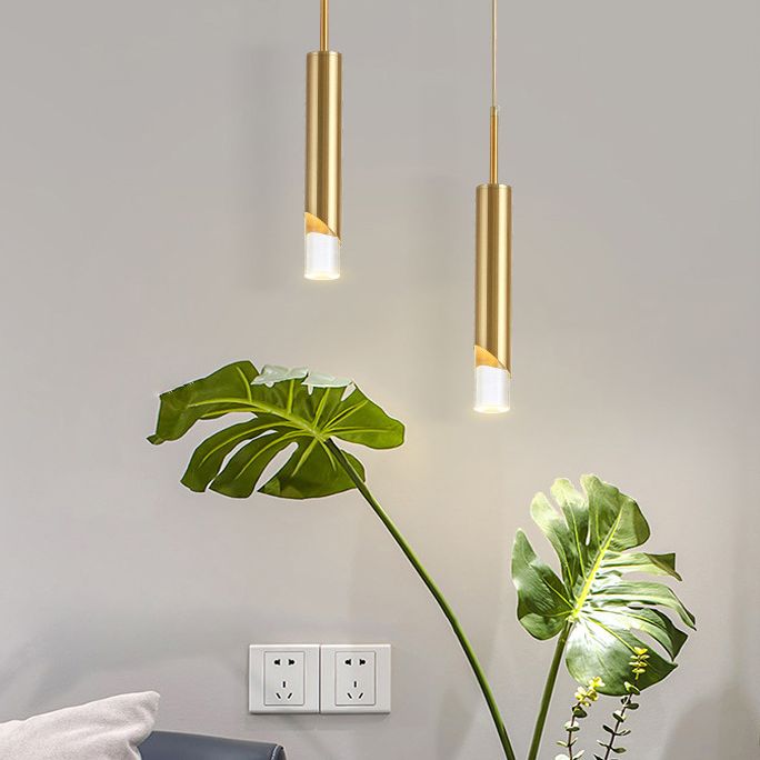 Electroplate Metal LED Pendant Light in Modern Creative Style Acrylic Cylindroid Hanging Lamp