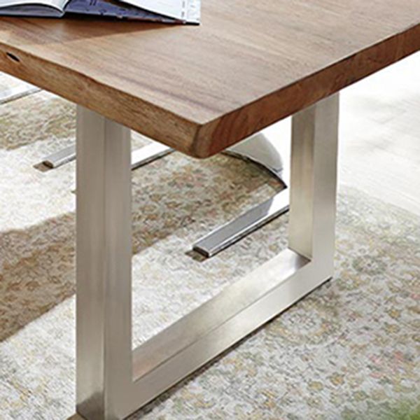 Mesa de madera maciza en tono marrón, mesa con base de trineo de lujo para comedor