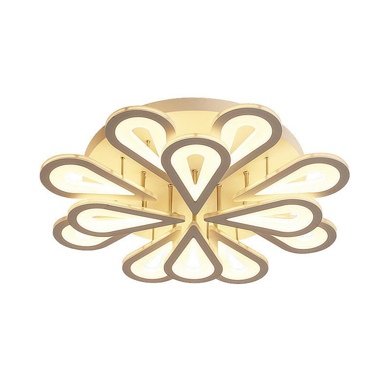 Flower LED Semi Flush Modern Acrylic Living Room Flush Ceiling Light Fixture in White