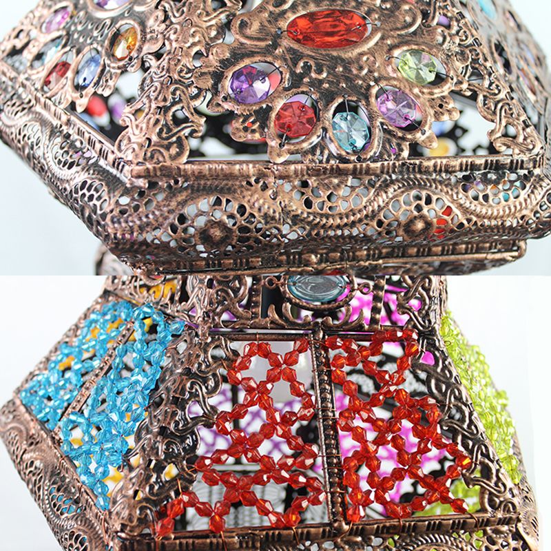 Crystal Beaded Stand Pendant Lighting with Lantern Shade Bohemia 1 Light Ceiling Light in Antique Copper