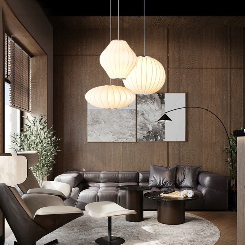 1-Light Fabric Hanging Ceiling Lights Modern Style White Ceiling Pendant Lighting