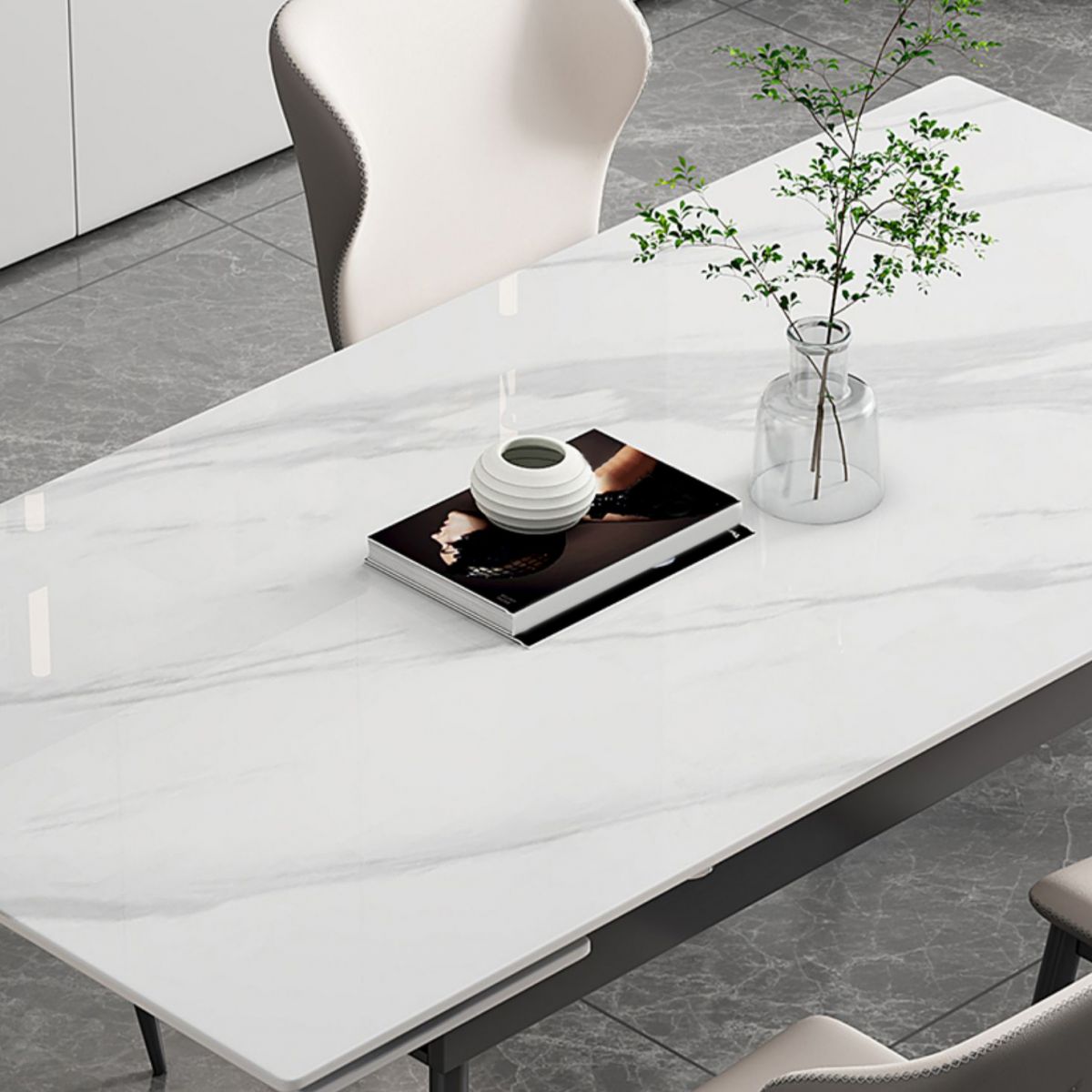 Contemporary 1/2/5/7 Pieces Furniture Rectangle Stone Dining Set in White