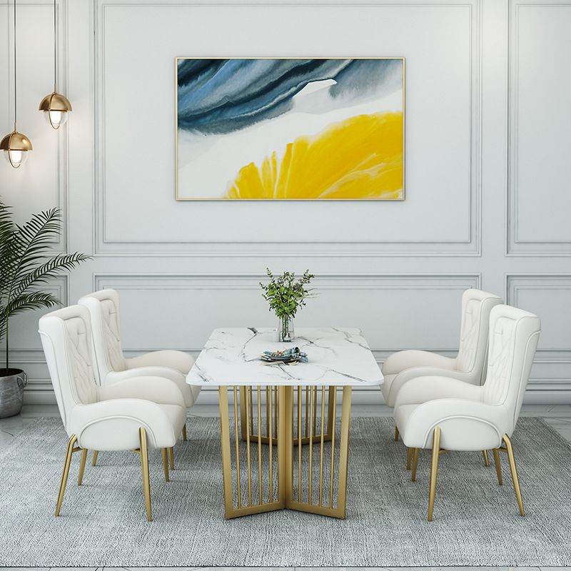 Rectangle Double Pedestal Table Modern Dining Table with Metal Base