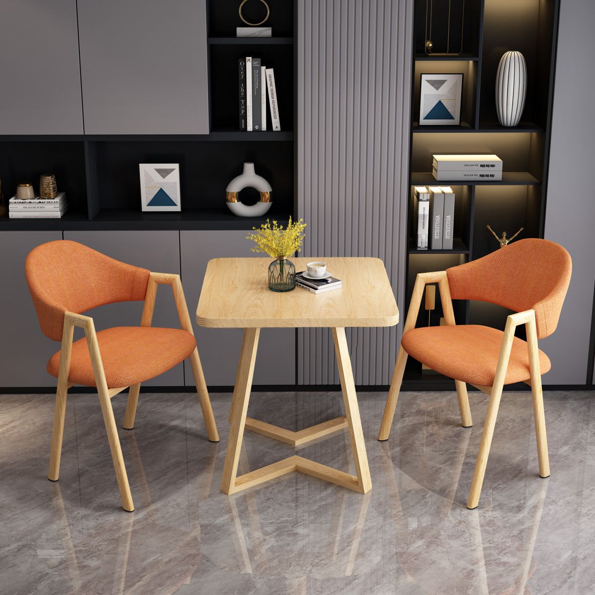 Modern Wood Dining Table Square Dining Table with Double Pedestal for Home