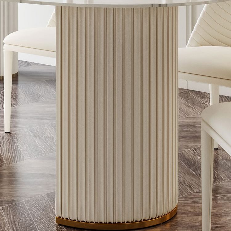 Mesa de comedor de lujo tradicional mesa de piedra sinterizada blanca ovalada con base de doble pedestal